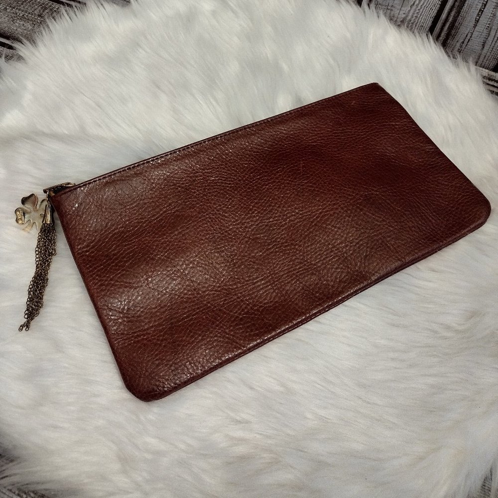 Moss Mills | Ox Blood Red Leather Clutch Wristlet Four Leaf Clover Charm